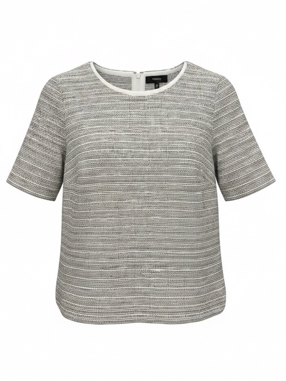 Theory Black and White Textured Short-Sleeve Blouse